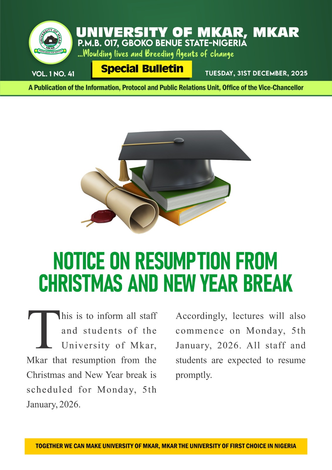 UMM Resumption Notice 2026